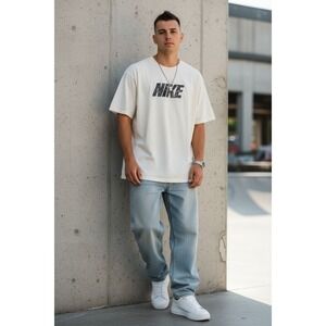 Vintage 90s‎ Nike Men's L White Graphic Print T-Shirt Distressed Logo Y2K sport